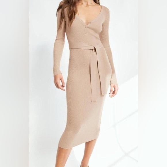 Aritzia Babaton Dress Womens Small Henley Sweater Merino Wool Belt MInimalist - Picture 1 of 6